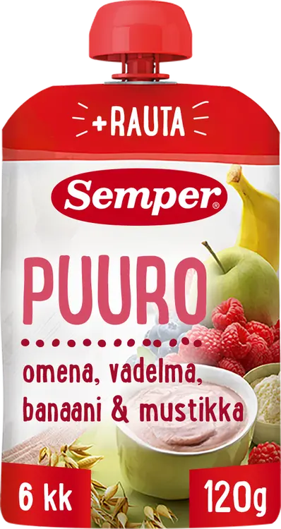 Semper Puuro Omena vadelma banaani & mustikka 6kk käyttövalmis lastenpuuro 120g