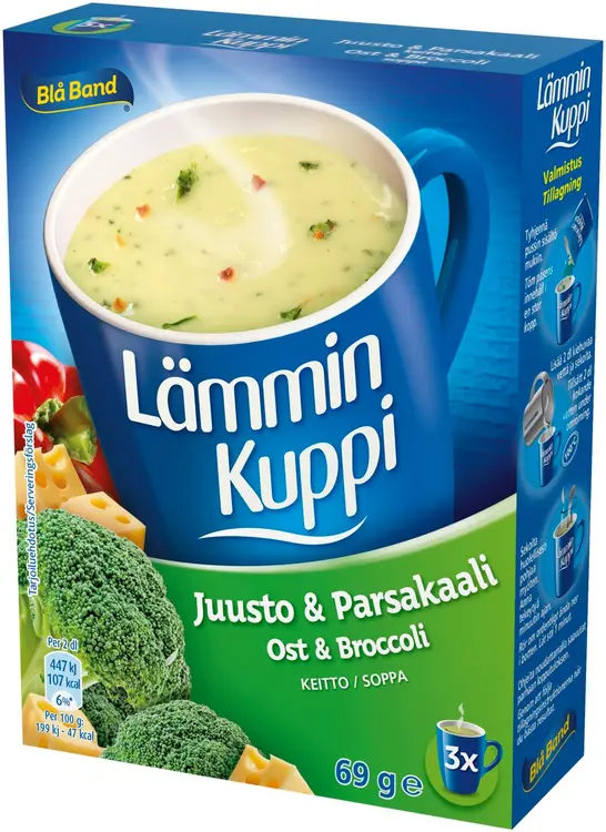 Blå Band Lämmin Kuppi vähälaktoosinen Juusto-Parsakaalikeitto 3x23g