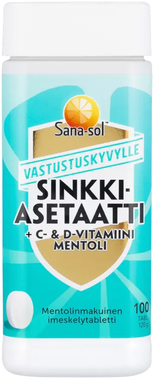 Sana-sol Sinkkiasetaatti+C&D-vitamiini Mentoli imeskelytabletti ravintolisä 100tabl/120g