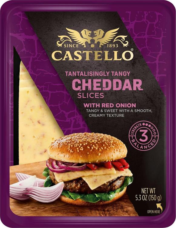Castello Burger Cheddar juustoviipaleet, punasipuli 150 g