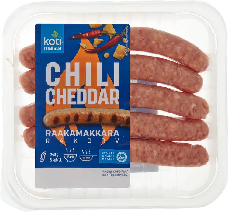 Kotimaista chili-cheddar raakamakkara 240 g