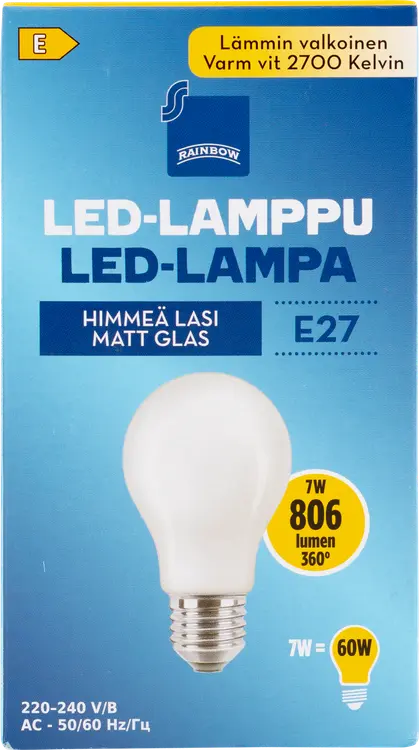 Rainbow LED-lamppu 7W E27 2700K 806lm huurrettu lasi