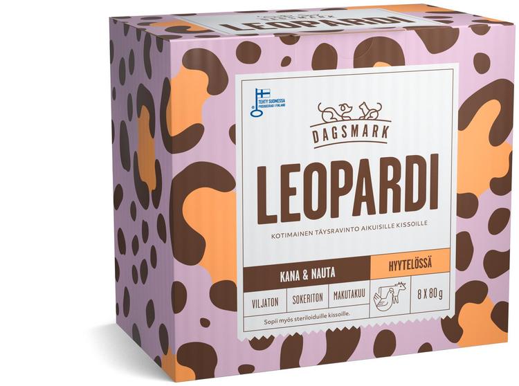 Dagsmark LEOPARDI kotimainen kissan täysravinto kanaa ja nautaa hyytelössä 8 x 80 g