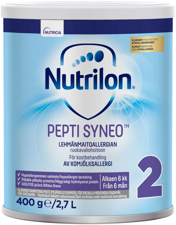 Nutrilon Pepti Syneo 2 400g, kliininen ravintovalmiste lehmänmaitoallergian ruokavaliohoitoon, jauhe, 6-12kk