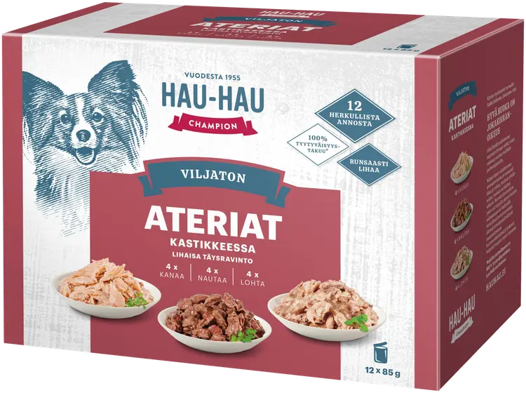 Hau-Hau Champion Viljaton annosaterialajitelma kastikkeessa täysravinto 12 x 85 g