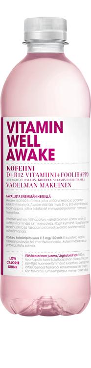 Vitamin Well Awake, vadelman makuinen vitaminoitu hiilihapoton juoma 500ml