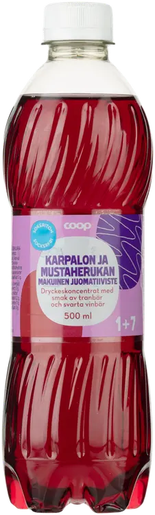 Coop sokeriton karpalon ja mustaherukan makuinen juomatiiviste 1+7 0,5l