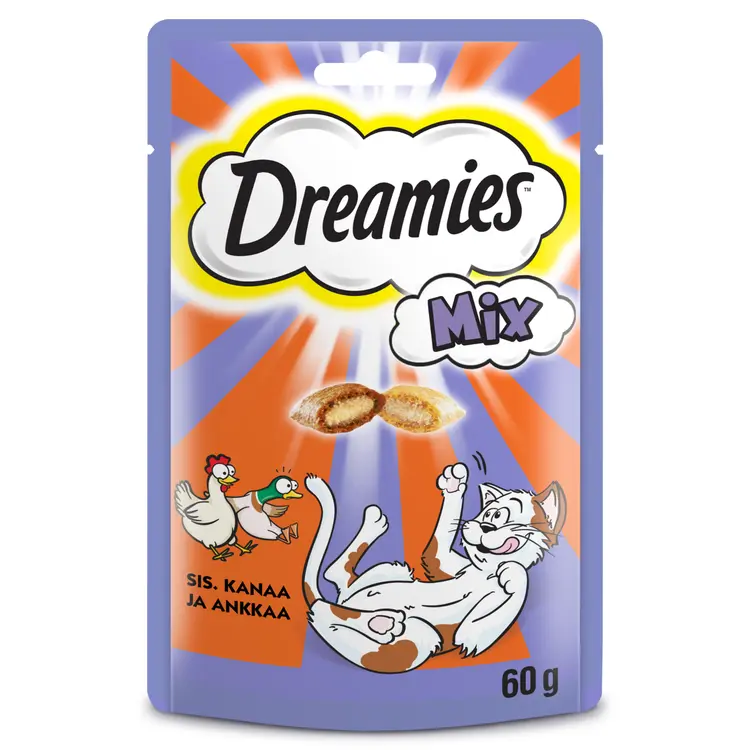 Dreamies Mix sis. Kanaa & Ankkaa - Kissanherkku pussissa - (60 g)