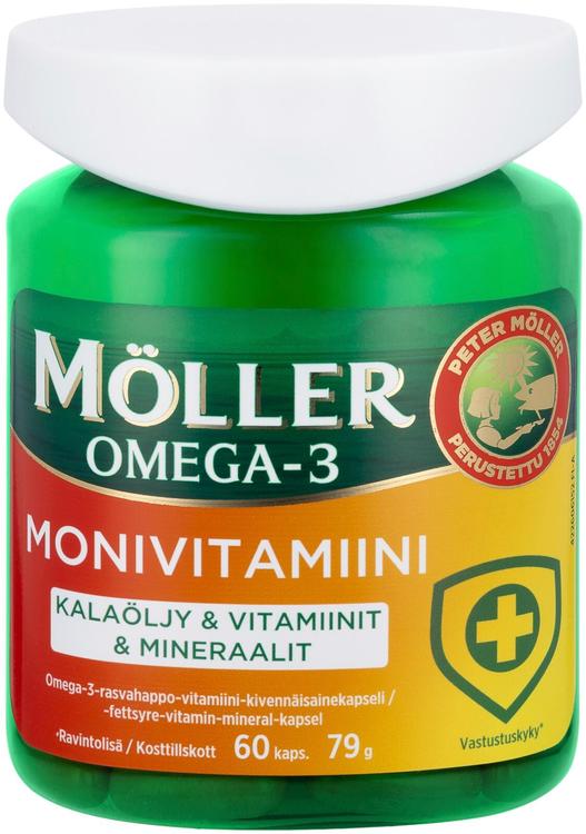 Möller Omega-3 Monivitamiini Omega-3-rasvahappo-vitamiini-kivennäisainekapseli 79g/60kaps