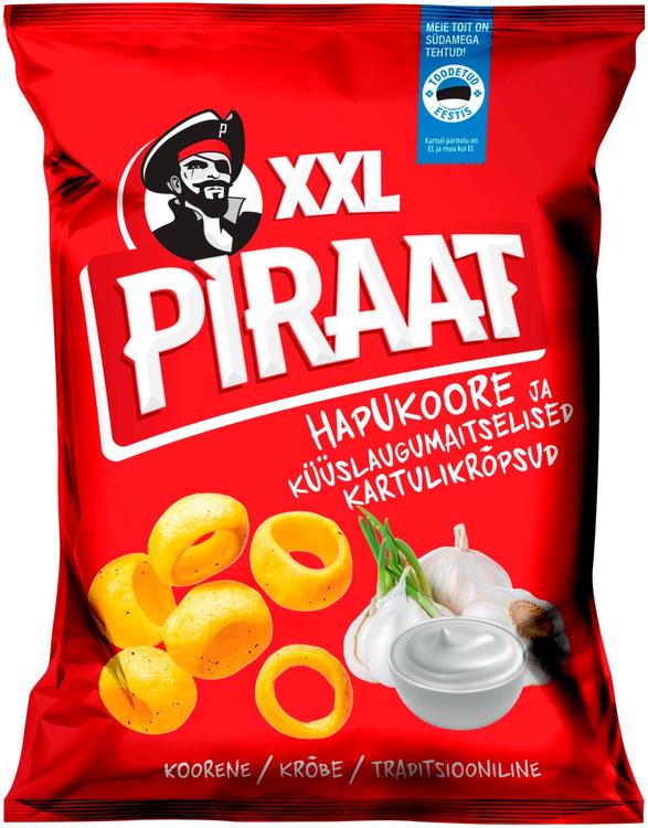 Piraat hapukoore ja küüslaugumaitselised kartulikrõpsud XXL 220G