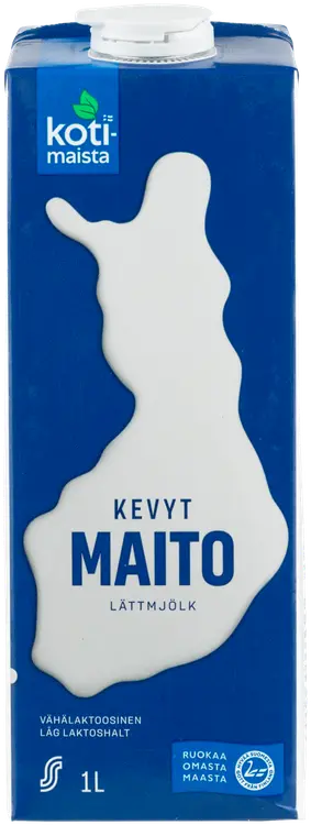 Kotimaista iskukuumennettu vähälaktoosinen kevytmaito 1L