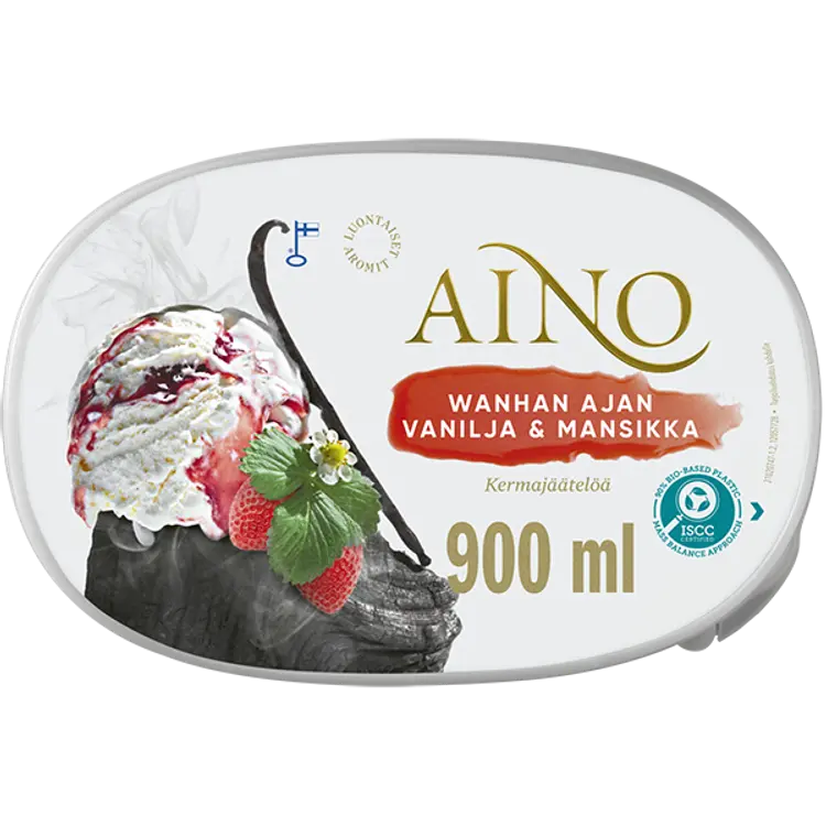 Aino Wanhan Ajan Vanilja & Mansikka kermajäätelö kotipakkaus  526g/900ml