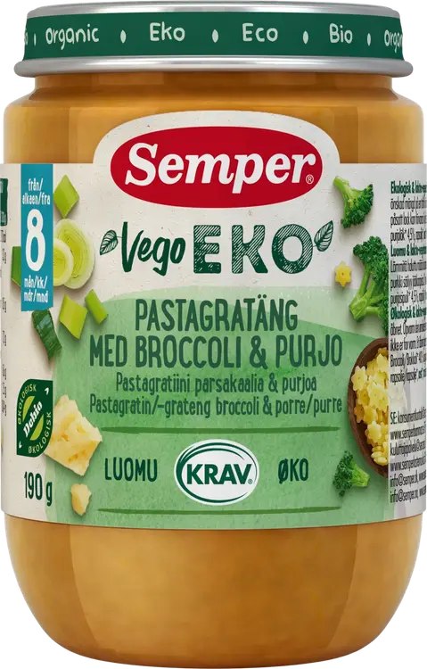 Semper Vego EKO Luomu pastagratiini parsakaali ja purjo 8kk luomu lastenateria 190g