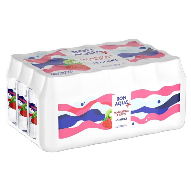 24-pack Bonaqua + Mansikka & Kiivi kivennäisvesi muovipullo 0,33 L