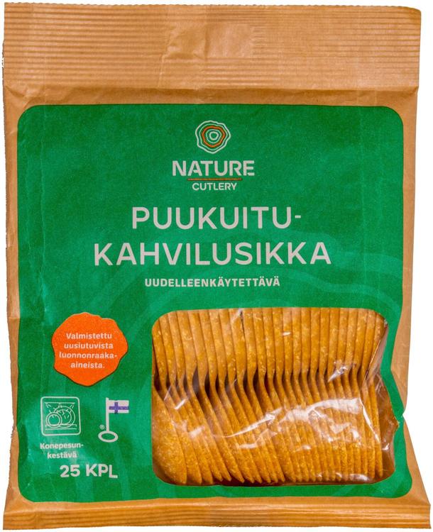 Nature Line Uudelleenkäytettävä Puukuitukahvilusikka 25kpl. Konetiskattavissa, useasti uudellenkäytettävä ja mikrolämmityksen kestävä aterin