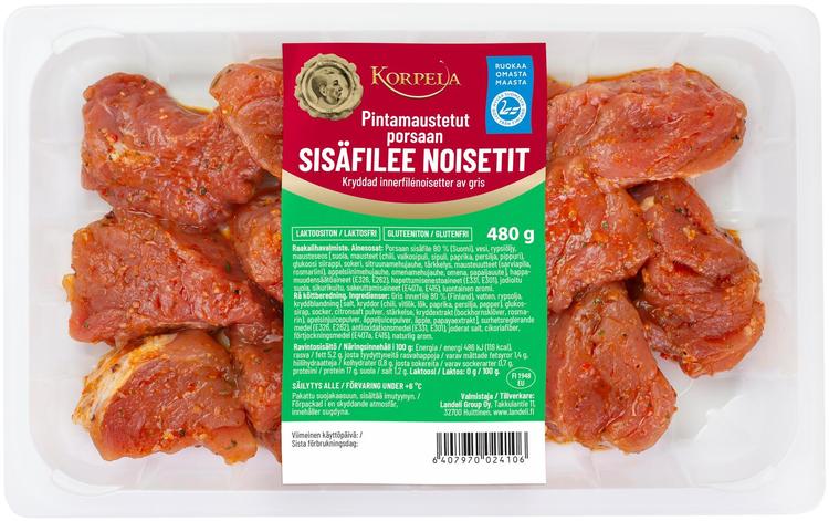 Korpela porsaan sisäfilee noisetit, pintamaustettu 480g