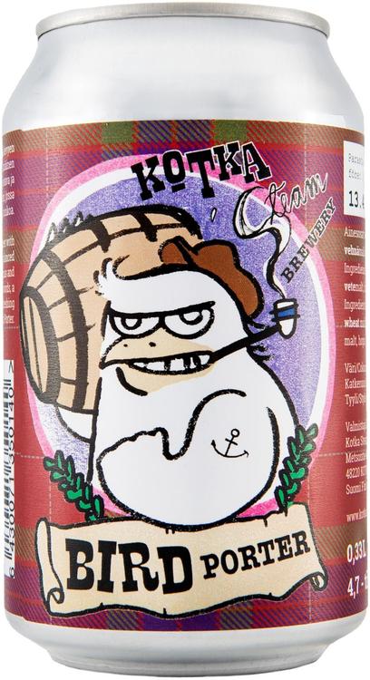 Kotka Steam Brewery + Bird Porter 4,7% + 0,33l + Lähes musta, kevyen paahteinen, hieman hedelmäinen ja makeahko helposti juotava ja virkistävä pikkuportteri, jossa silti riittää runkoa.