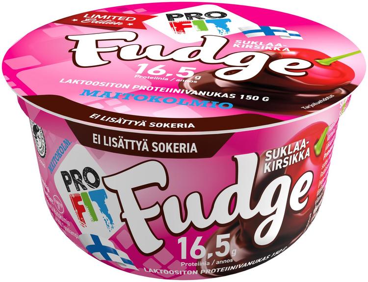 Maitokolmio PROFIT laktoositon suklaan ja kirsikan makuinen fudge proteiinivanukas 150g