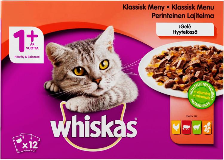 Whiskas 1+ Perinteinen Lajitelma hyytelössä (12 x 100 g)