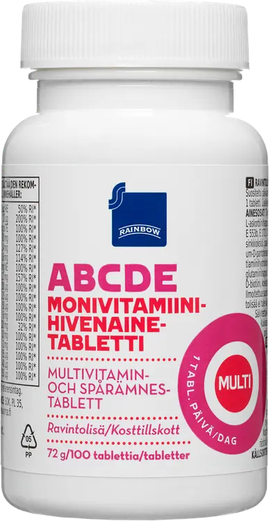 Rainbow ABCDE-monivitamiini-hivenainetabletti ravintolisä 100kpl/72g