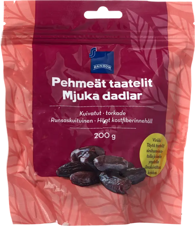 Rainbow 200g pehmeät kuivatut taatelit, runsaskuituinen