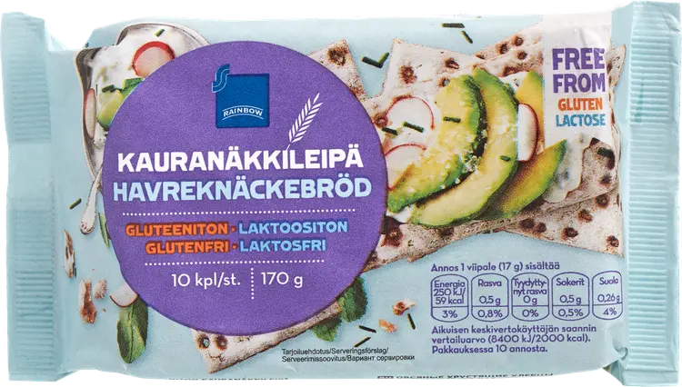 Rainbow 170g gluteeniton näkkileipä kaura 10kpl