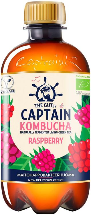 400ml The Gutsy Captain Kombucha Raspberry, vadelmanmakuinen kombucha-juoma LUOMU