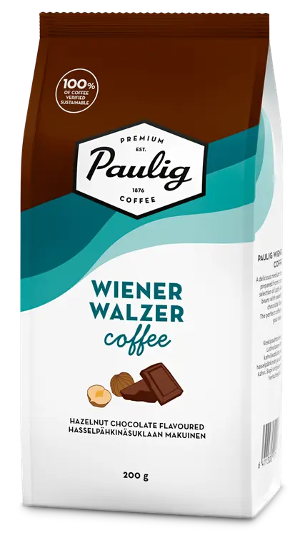 Paulig Wienerwalzer Coffee Hasselpähkinäsuklaan makuinen maustettu kahvi suodatinjauhatus 200g
