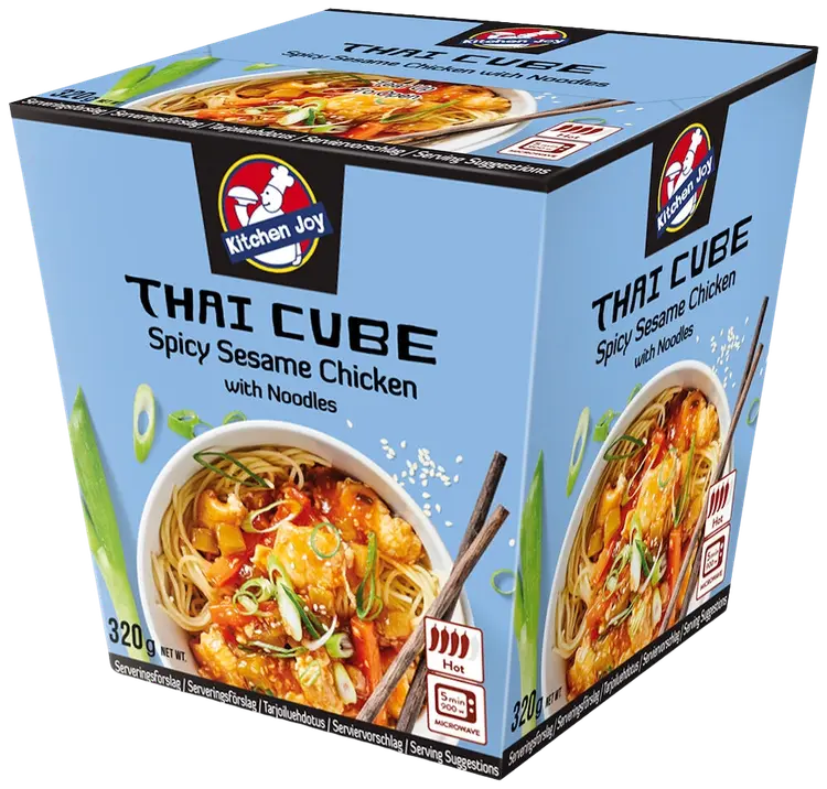 Kitchen Joy Thai-Cube Spicy Sesame -kanaa ja nuudeleita pakasteateria 320g