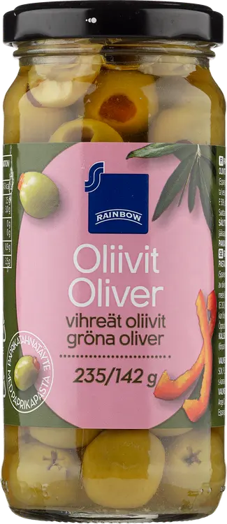 Rainbow vihreät oliivit paprikatahnatäytteellä 235/142 g