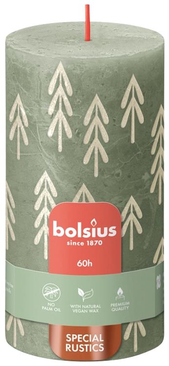 Bolsius - rustiikkinen pöytäkynttilä 'Special Rustic' - vihreä havupuukuviollat - 13cm