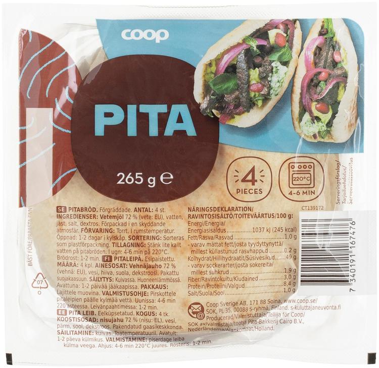 Coop pitaleipä 265 g 4 kpl