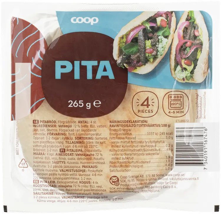 Coop pitaleipä 265 g 4 kpl
