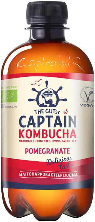 400ml The Gutsy Captain Kombucha Pomegranate, granaattiomenanmakuinen kombucha-juoma LUOMU