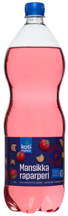 Kotimaista mansikka-raparperi Mg + foolihappo hiilihapotettu juoma 1,5l