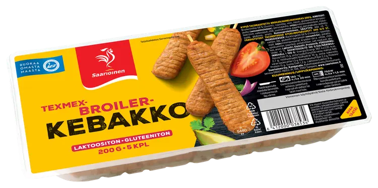 Saarioinen Texmex-broilerkebakko; kypsä broilerjauhelihavarras 200g/5kpl