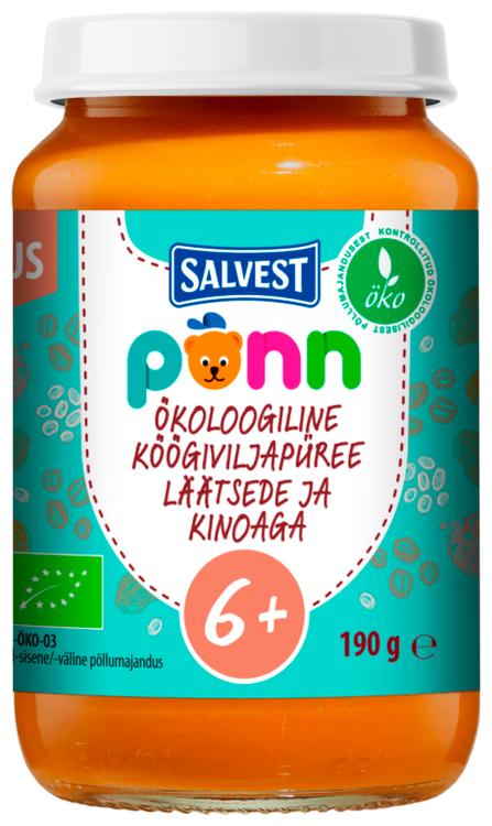 PÕNN Ökoloogiline Köögiviljapüree läätsede ja kinoaga 190 g 6+ 190g