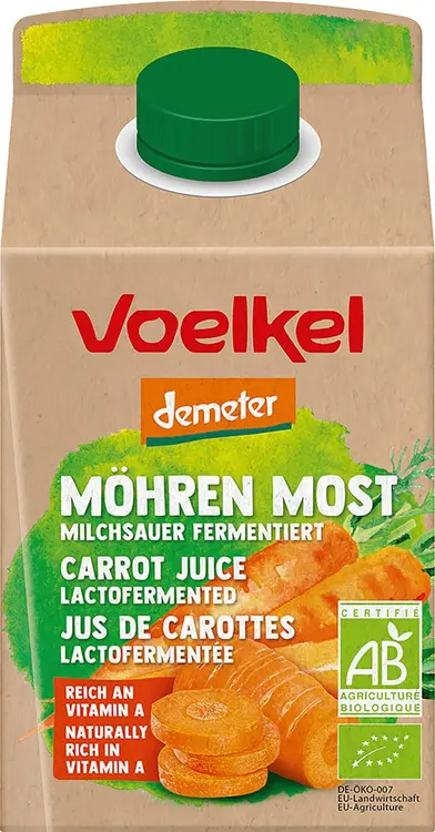Voelkel Luomuporkkanamehu, maitohappokäytetty, demeter 0,5l