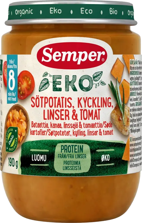 Semper EKO Bataattia kanaa linssejä & tomaattia 8kk luomu lastenateria 190g