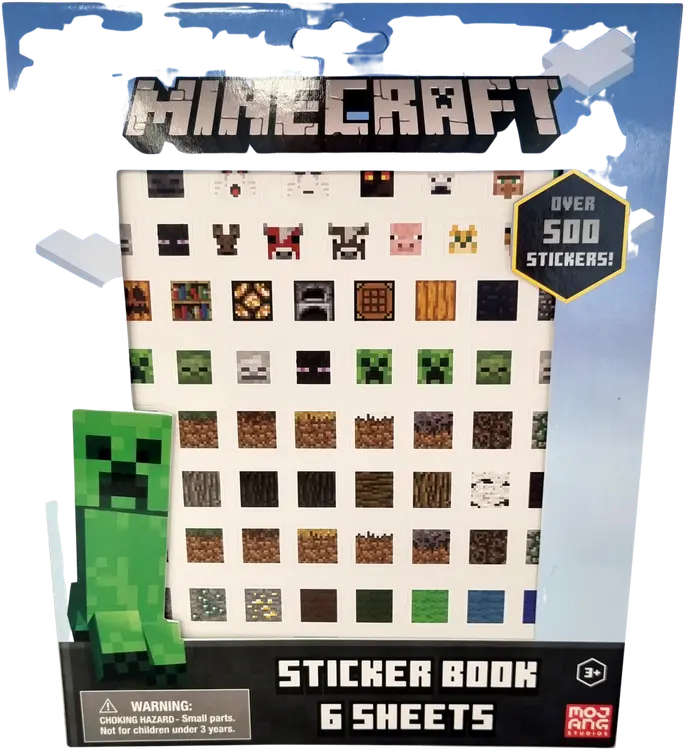 Minecraft tarralehtiö, 6 tarra-arkkia, yli 500 tarraa