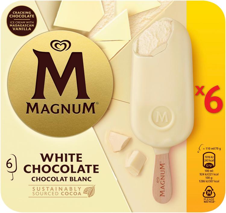 Magnum White Chocolate Jäätelö Monipakkaus 660ml/474g 6 kpl