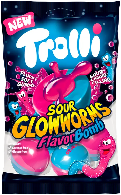 Trolli Flavor Bomb Sour Glowworms makeispussi 75g