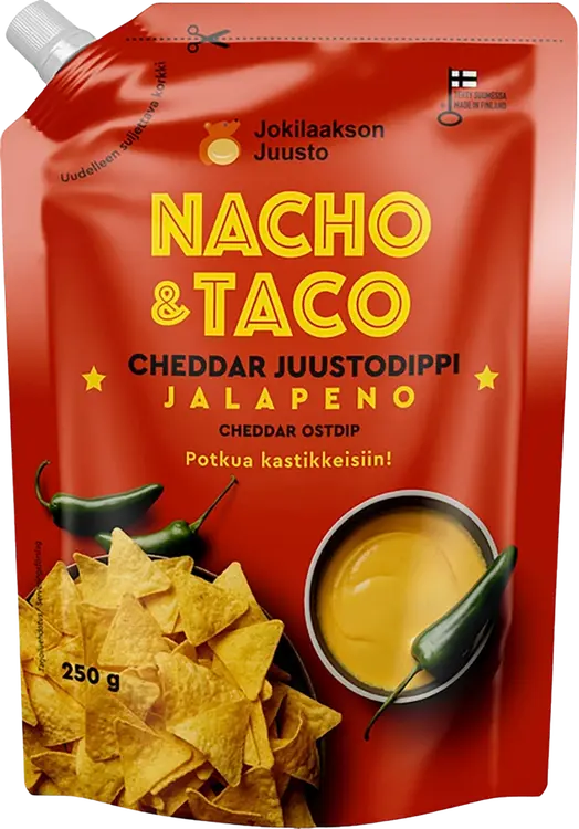 Jokilaakson Juusto Nacho&Taco cheddar juustodippi jalapeno 250g