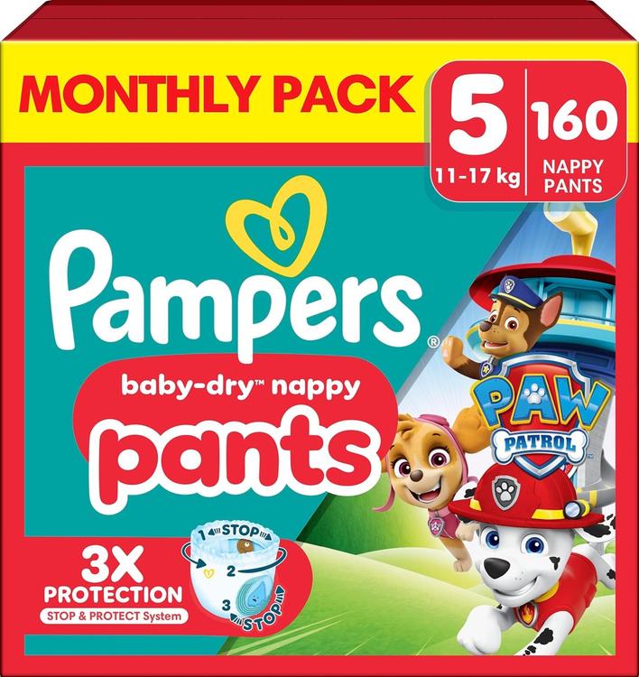 Pampers Baby Dry Nappy S5 12-17kg 160 kpl Paw Patrol housuvaippa