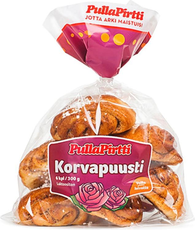 Pulla-Pirtti Korvapuusti 6/300g laktoositon kanelitäytteinen pulla