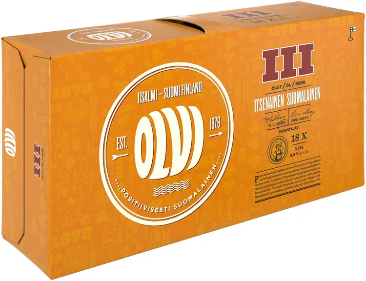 18 x OLVI III 4,5% olut 0,33 l tlk salkku