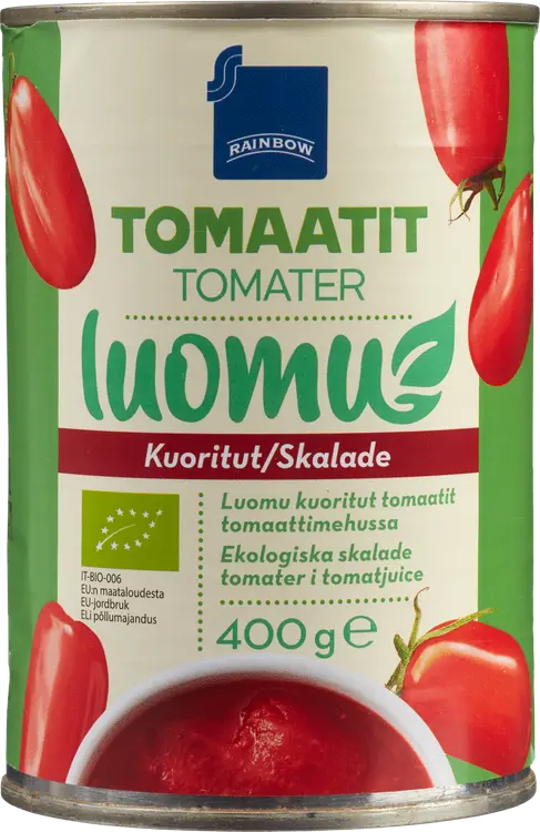 Rainbow kuoritut tomaatit tomaattimehussa luomu 400/240g