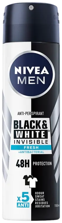 NIVEA MEN 150ml Black & White Invisible Fresh Deo Spray -antiperspirantti