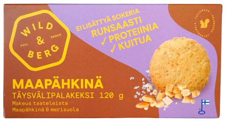 Maapähkinä proteiinikeksi Wild&Berg täysvälipala gluteeniton 120 g