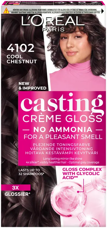 L'Oréal Paris Casting Crème Gloss 4102 Keskiruskea Tuhka Neutraali Helmiäinen kevytväri 1kpl